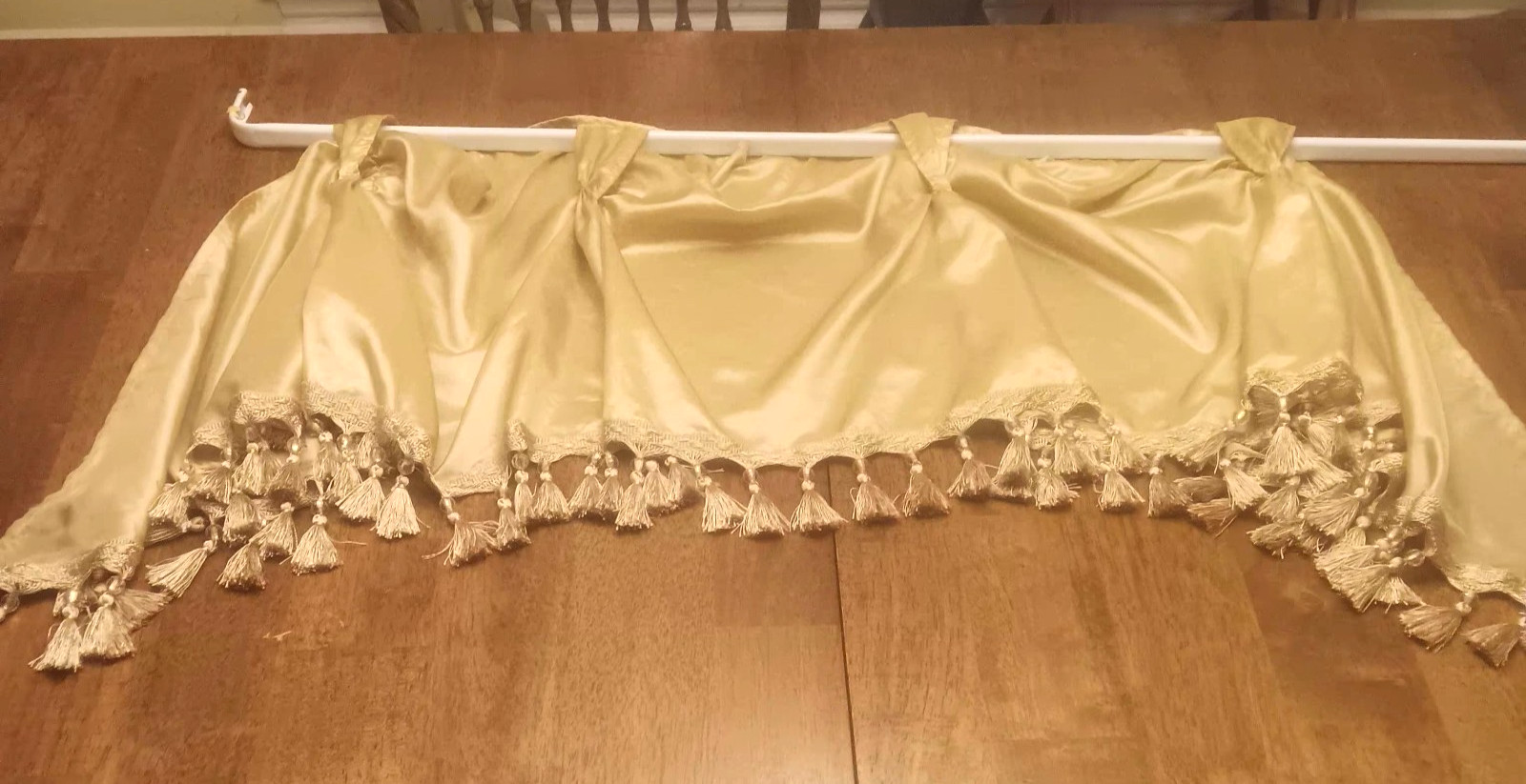 Better Homes & Gardens Gold Satin Valance with Beaded Tassels 4 Slots for Rod