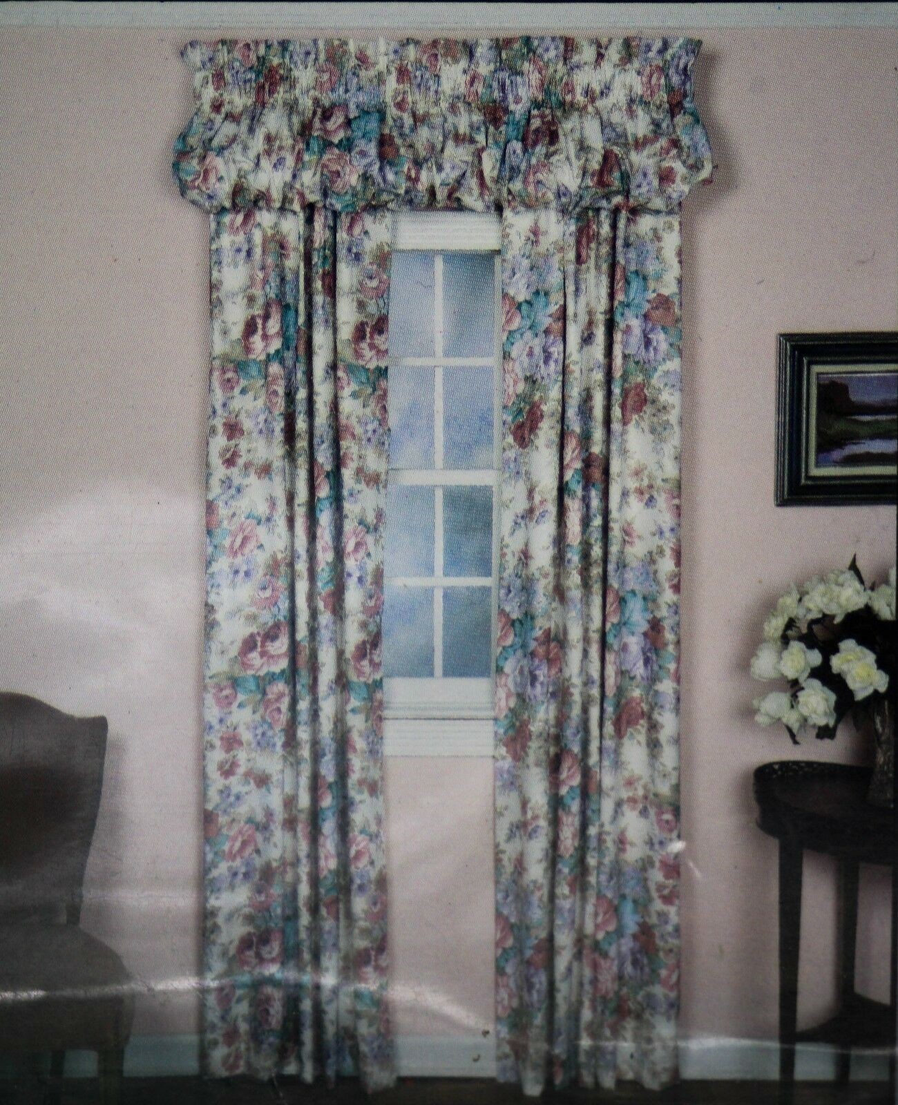 Vintage Late 80s / Early 90s Pink Purple Floral Blouson Valance 82″ x 16″