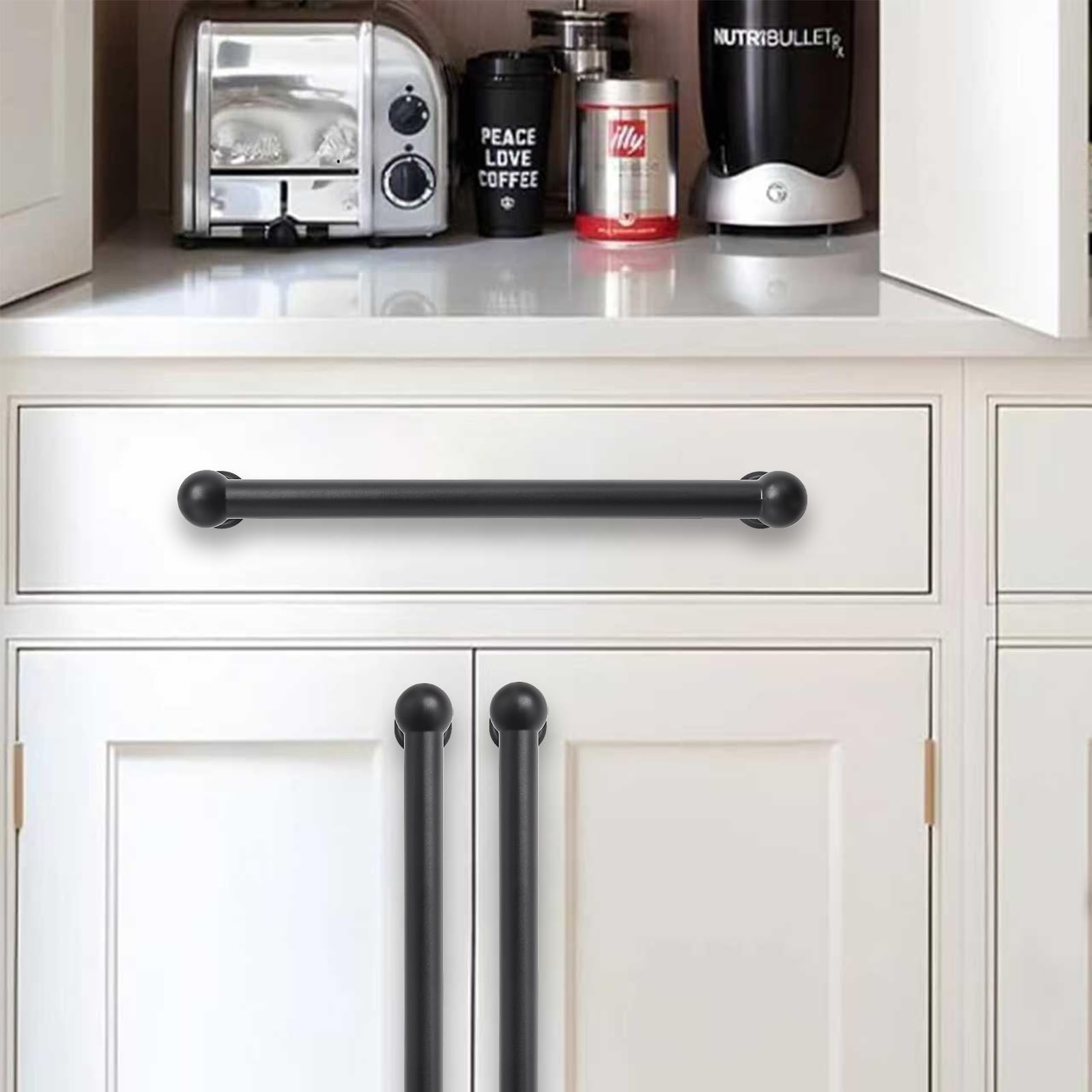 2 Pack Heavy Duty Solid Cabinet Pulls – Elegant Matte Black Handle for Drawer…