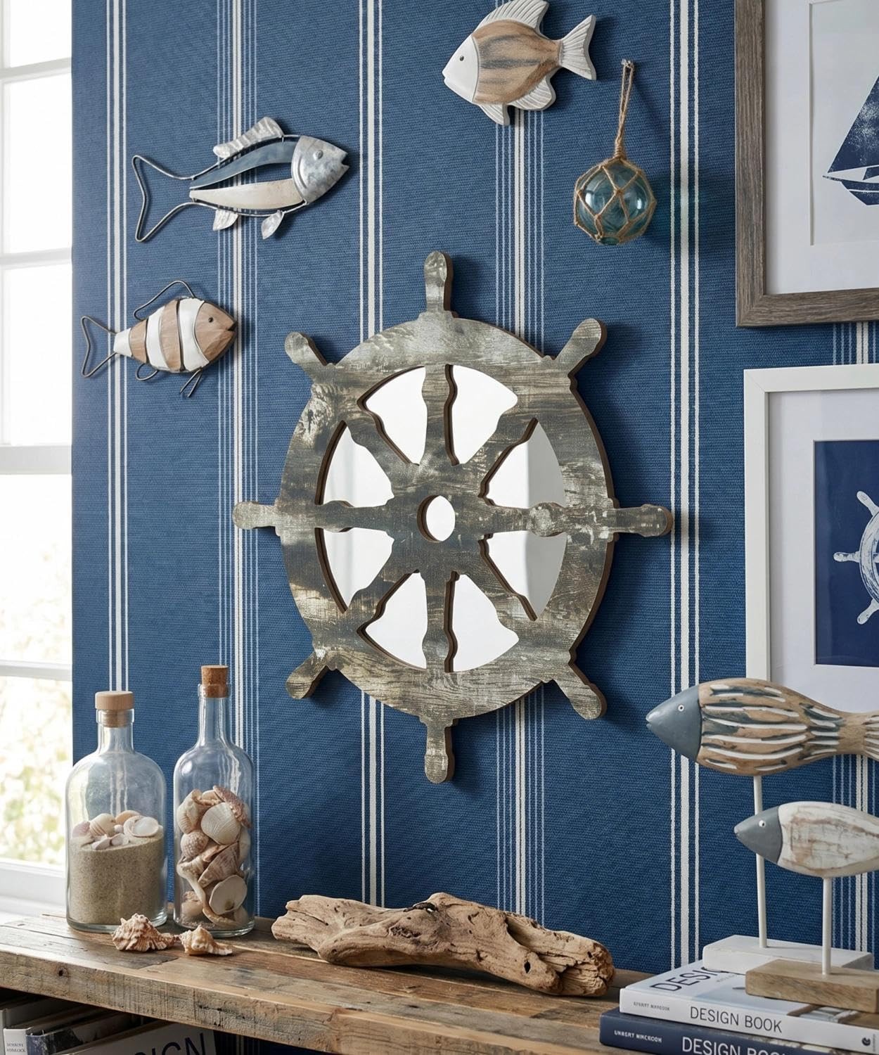 Nautical Ship Wheel Wall Decor Set 5mm Foam Board Acrylic Mirror Crocodile Ho…
