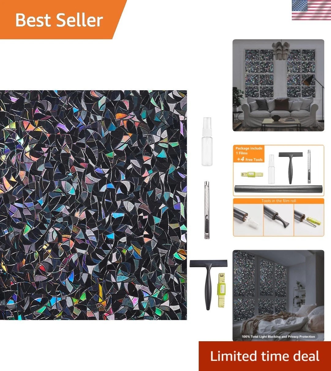 Frosted Black Window Privacy Film – Easy Installation, 100% Opaque & Removable