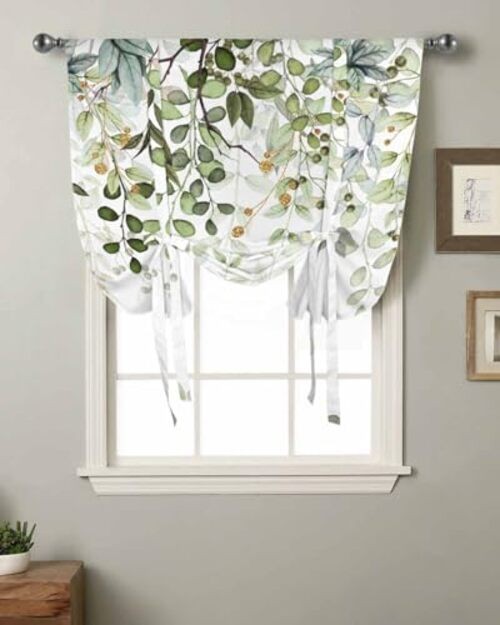 Sage Green Leaves Kitchen Window Shades 42″W x 54″L (Pack of 1) Leafppa60797
