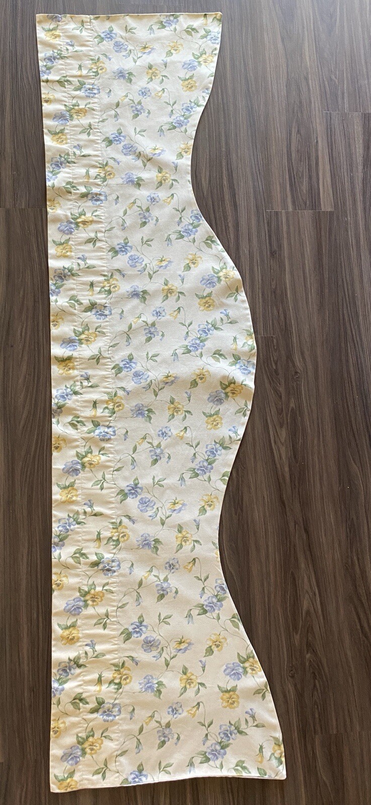 Set/3 lined scalloped valances 72″ x 19″ pale yellow pansies floral country farm