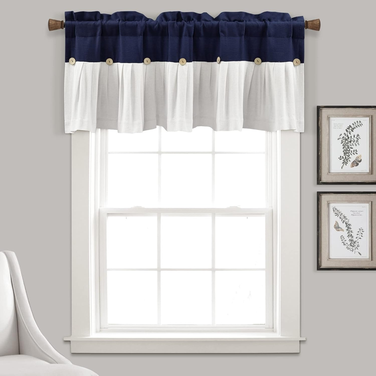 Linen Button Farmhouse Valance, 52″ W x 18″ L, Linen – Kitchen Curtains Valances