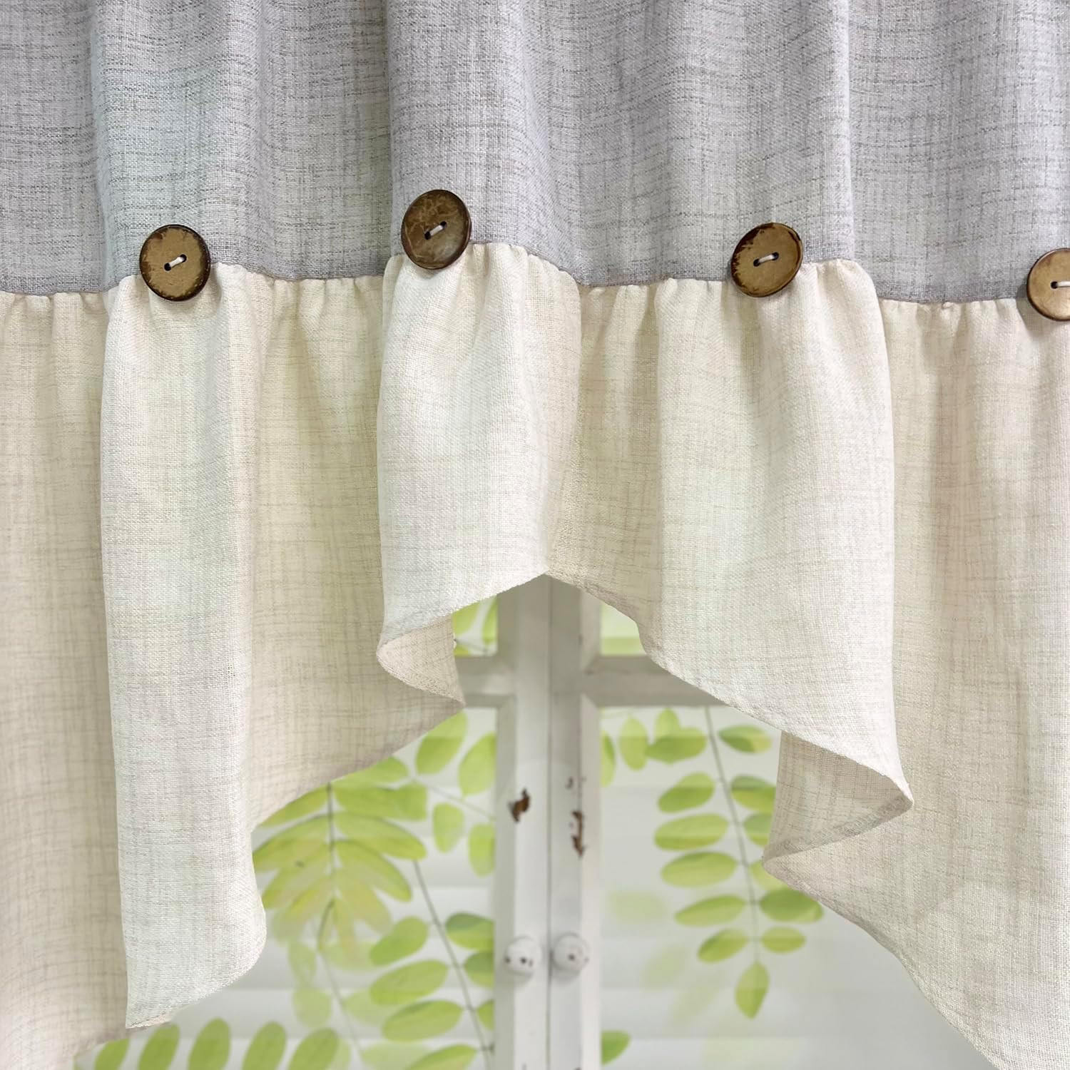 Grey Linen Curtain Swag for Living Room Button Kitchen Curtain Farmhouse Valance