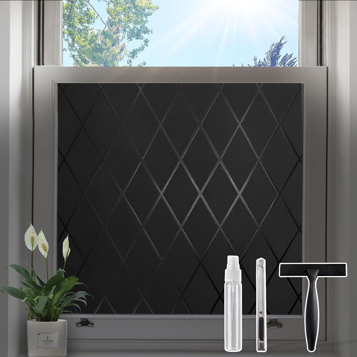 Blackout Window Film, UV Blocking Window Tint One Way, Lattice Privacy Window…