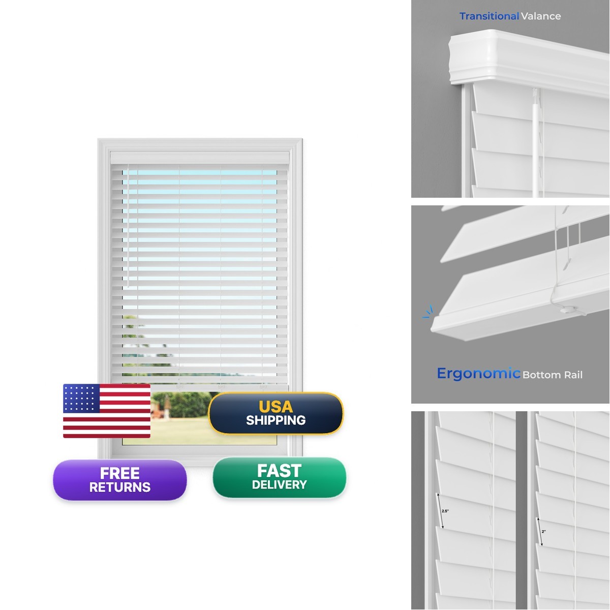 2.5 Inch Cordless Faux Wood Blind 29 W X 64 L – Style Venetian