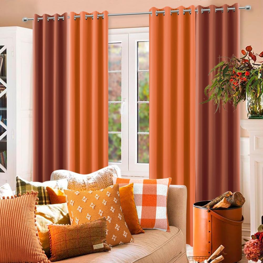84″ Orange Blackout & 96″ Burnt Orange Room Darkening Curtains Set
