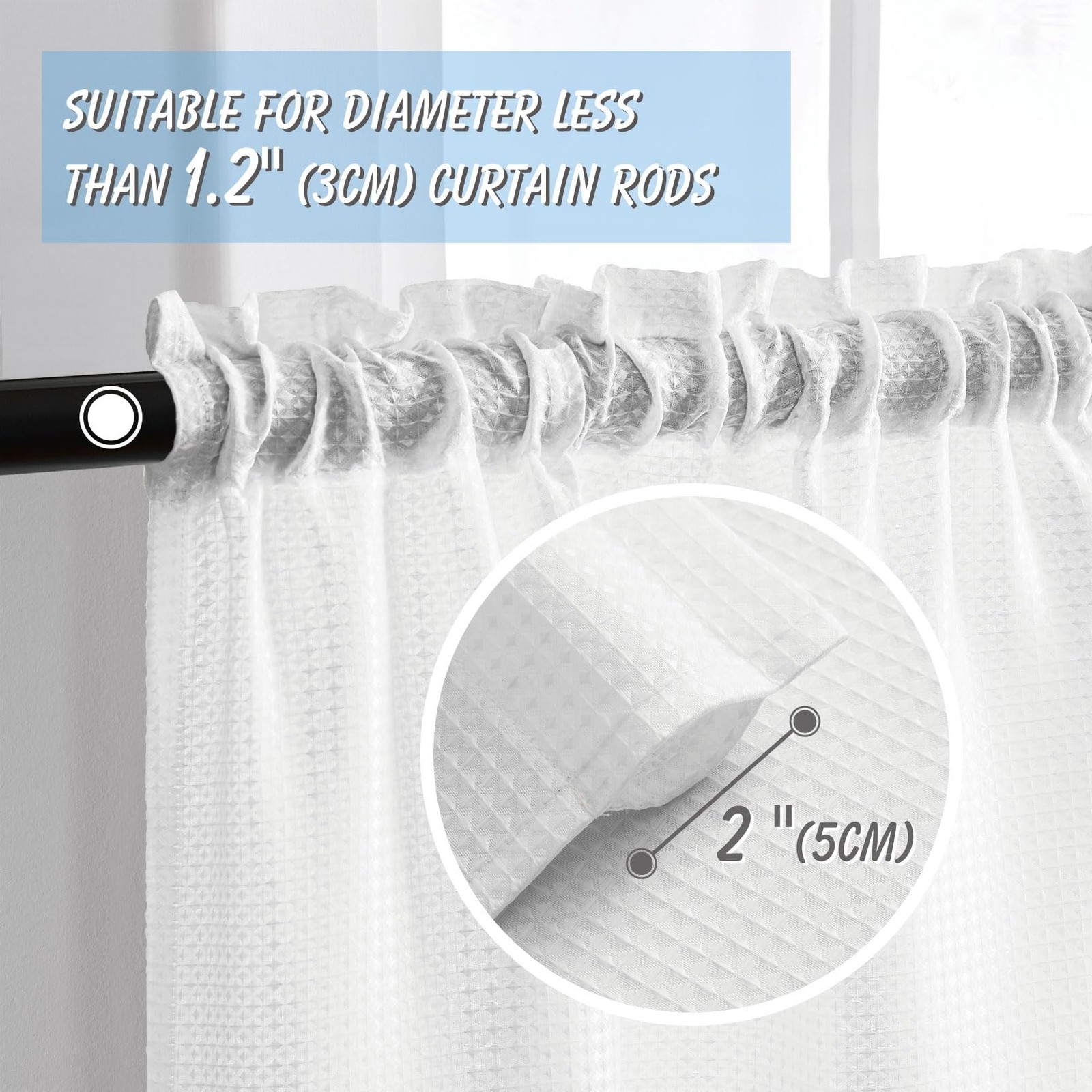 White Waffle Bathroom Window Curtains, Water Repellent Rod Pocket Kitchen Dra…