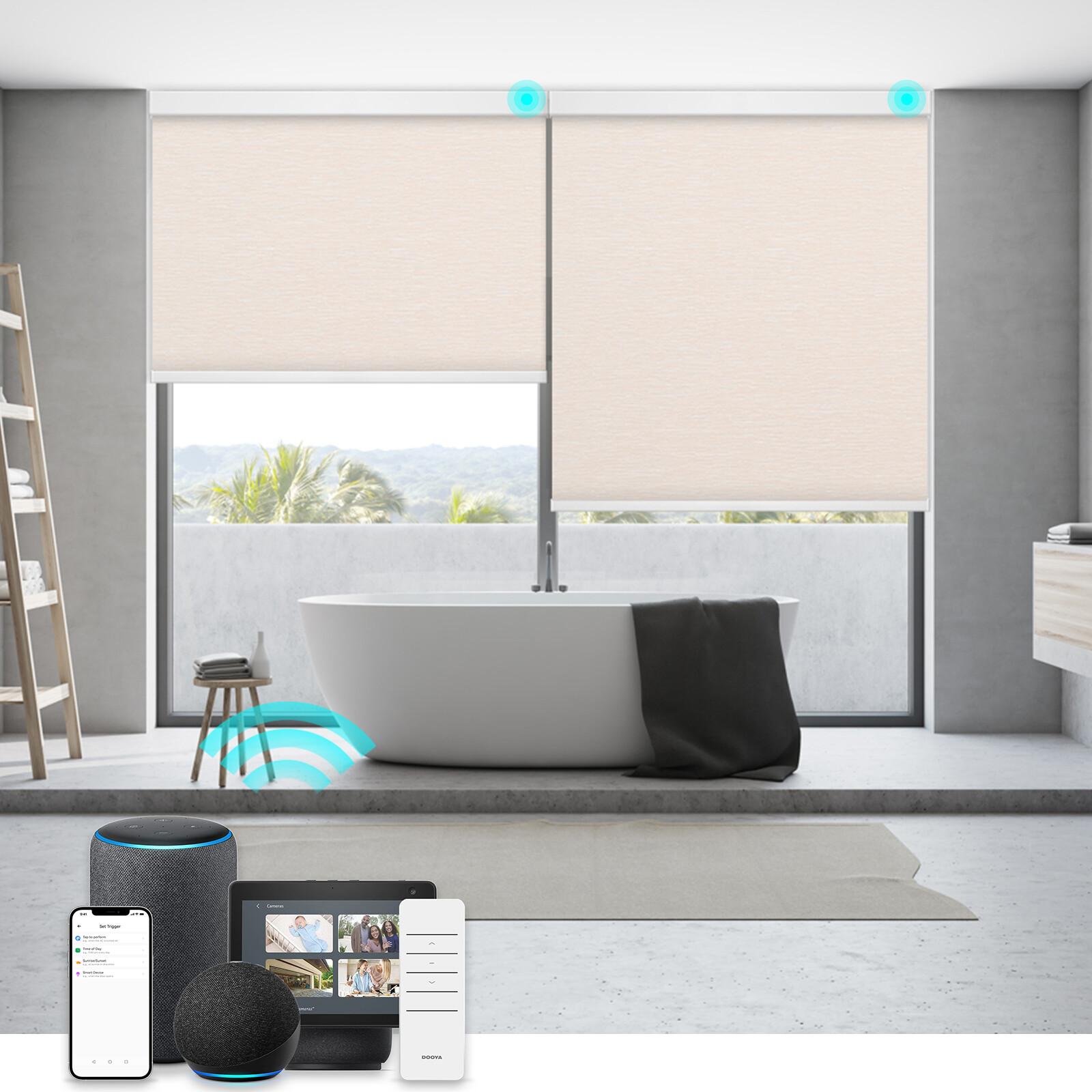 Changshade Custom Cut Smart Blackout Roller Blinds Work with Alexa Phone Control