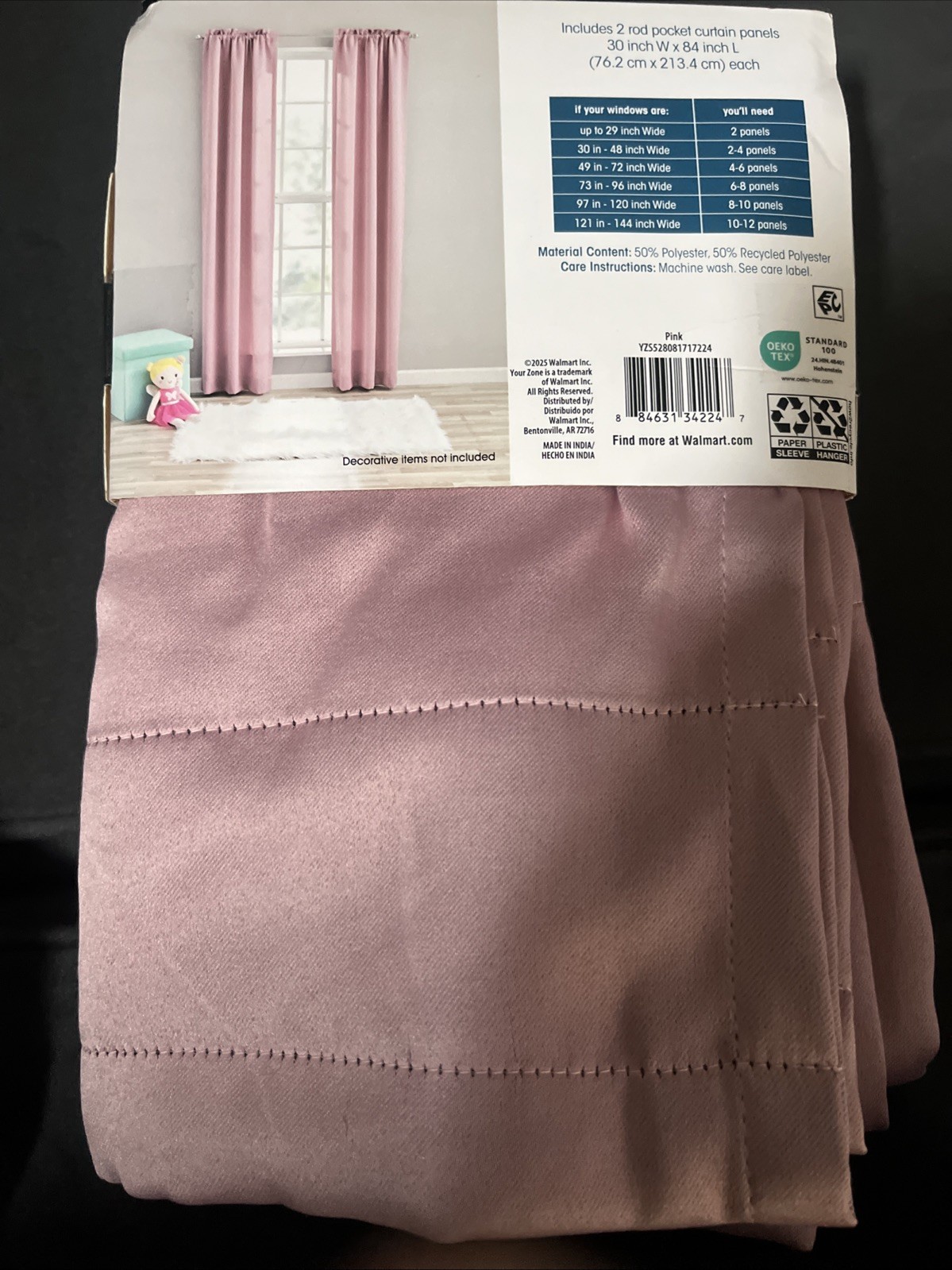 Your Zone Solid Pink Blackout Curtains Panel Pair Set of 2 Window Drapes 30 x 84