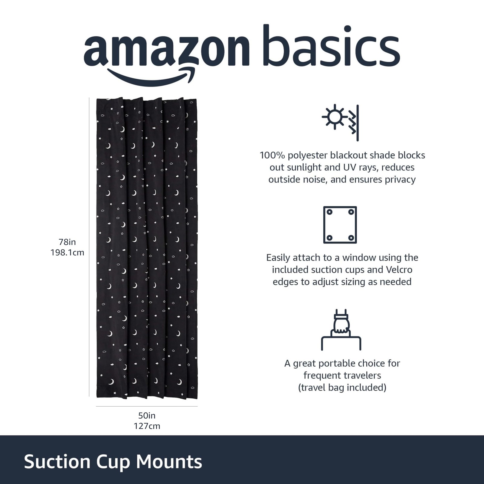 Retailer Basics Portable Blackout Curtain Shade Suction Cups 50 W X 78 L 1-Pack