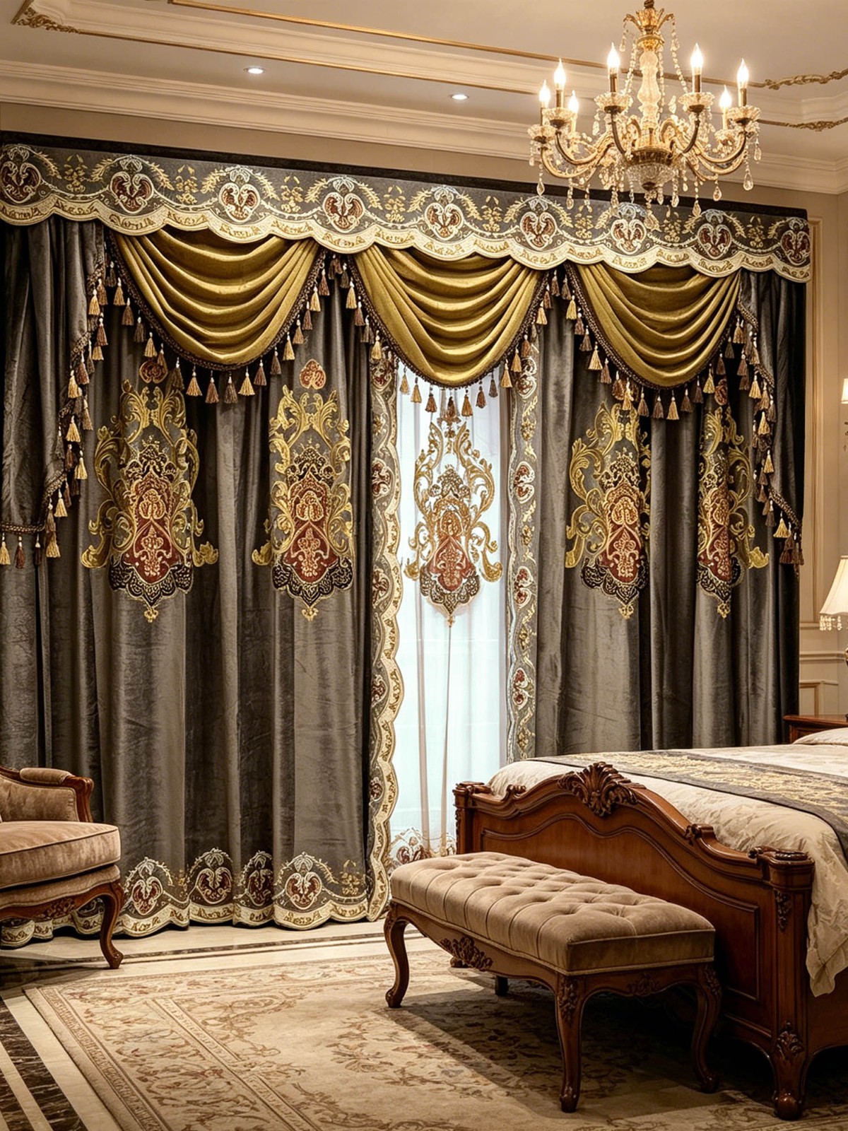 embroidery luxury velvet European window livingroom valance curtain tulle M1943