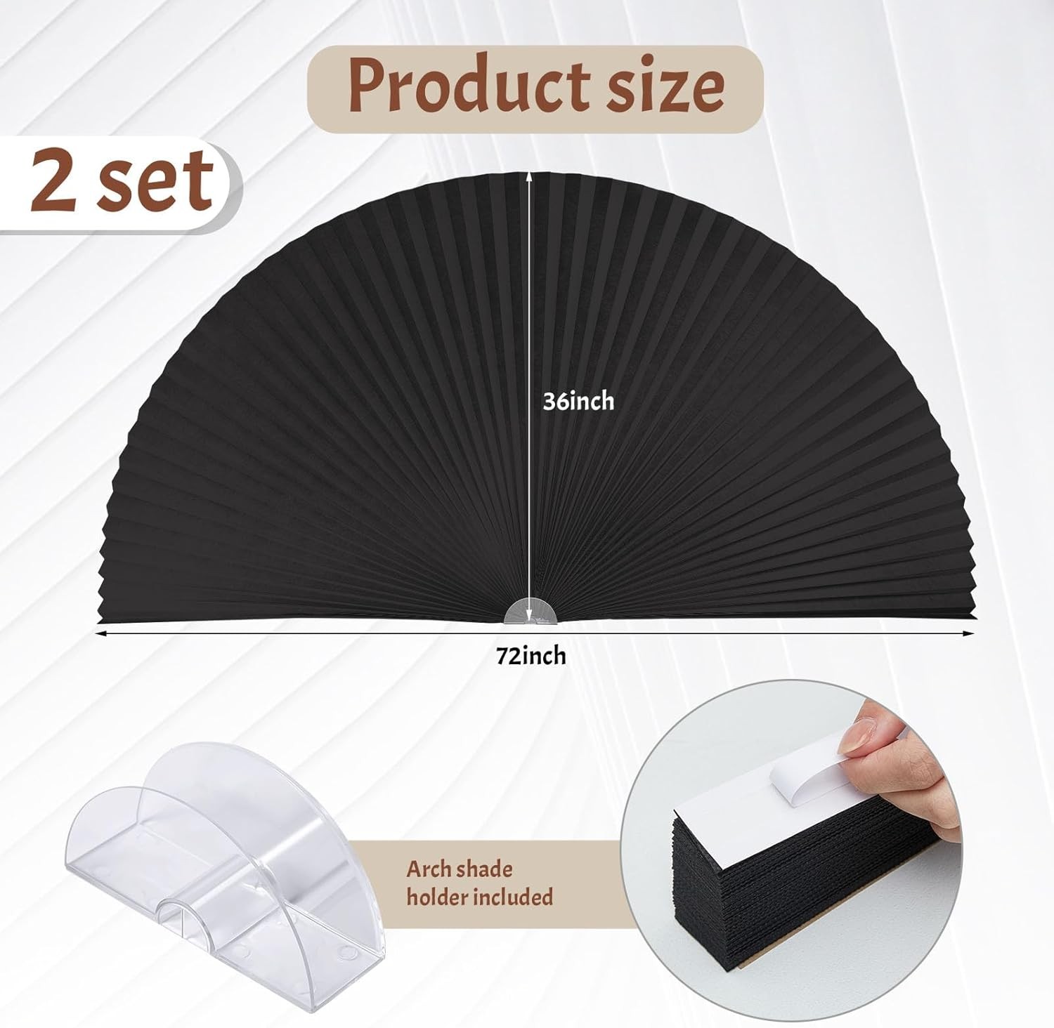 Half Moon Window Shade Circle Arch Blackout, One Size, Black
