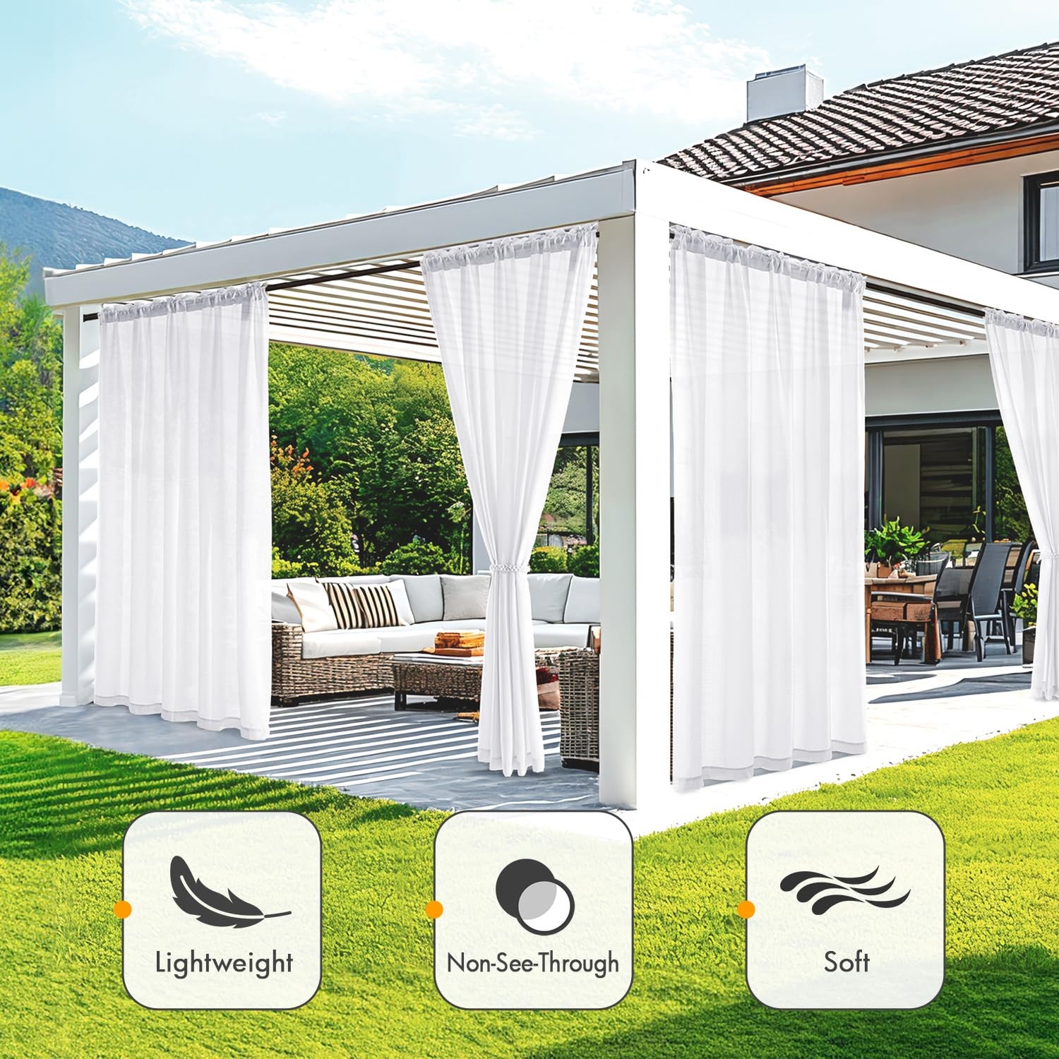 White Privacy Outdoor Curtains Waterproof Non-See-Through Semi Sheer 2 Panels…