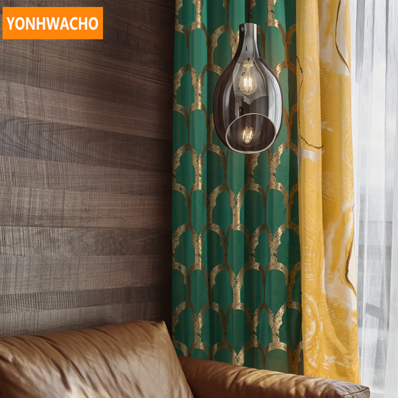 simulation silk stitching retro bedroom green cloth blackout curtain drape B066*