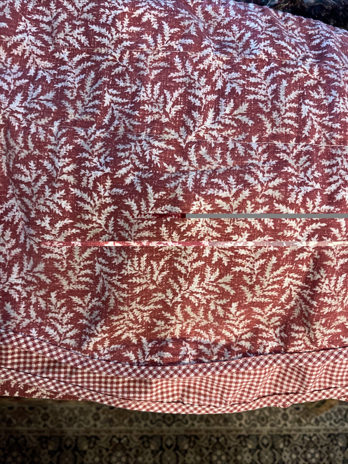 Waverly Valance Layered Red Gingham Fernwood Leaves 75×15 Scalloped