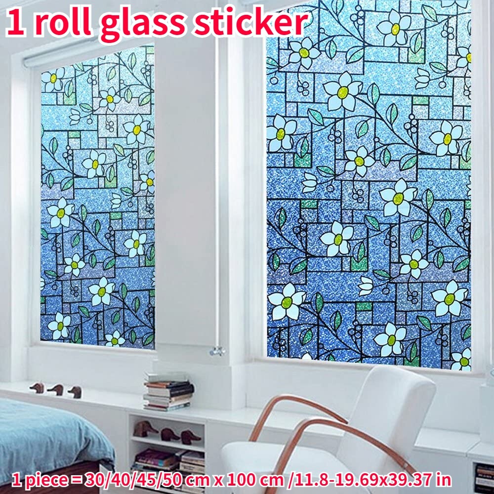 1PC Window Privacy Film Stained Floral Static Cling Glass Sticker Multicolor