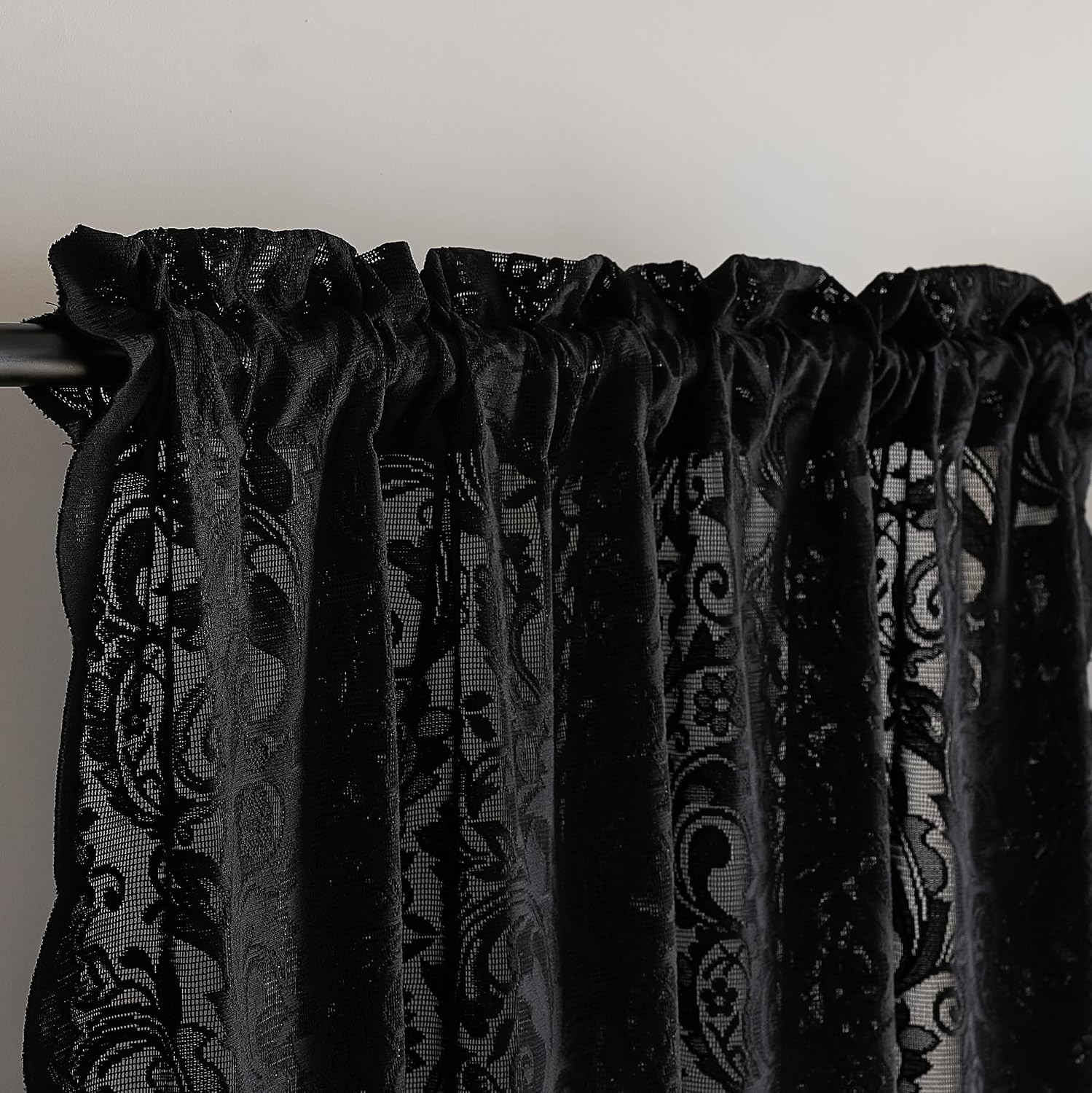 Black Lace Curtains Short 54 Inch Length – Gothic Sheer Dark Floral
