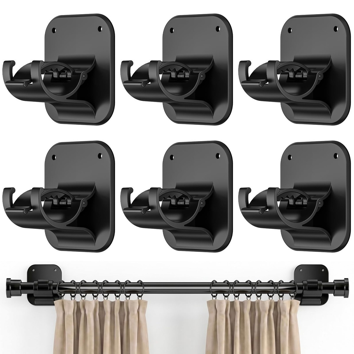 Jhcjhc No Drill Curtain Rod – 6 Pack Self Adhesive Curtain Rod Holder Peel And