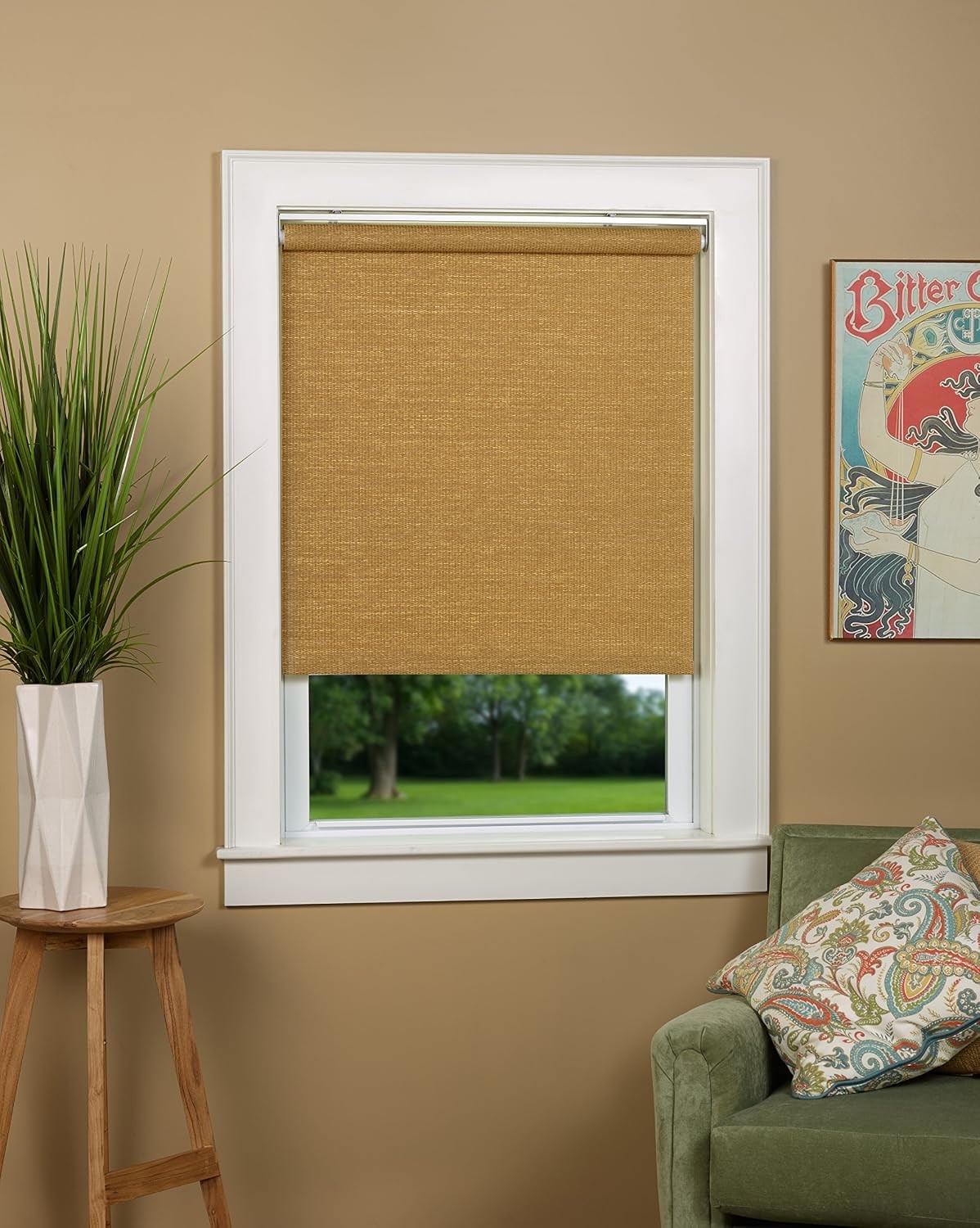 Textured Wicker Woven Cordless Spring Roller Blind Size 36″ Wide x 72″ Long