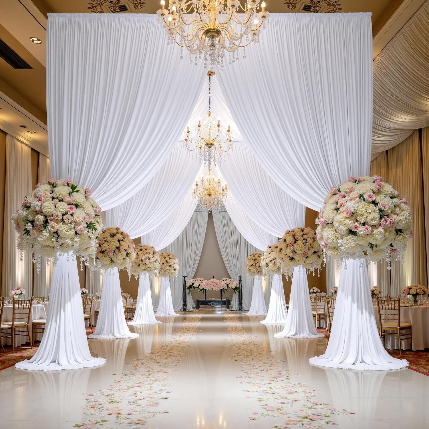 40x20ft White Wedding & Party Ceiling Drapes – 8 Pack Wrinkle-Free Polyester …