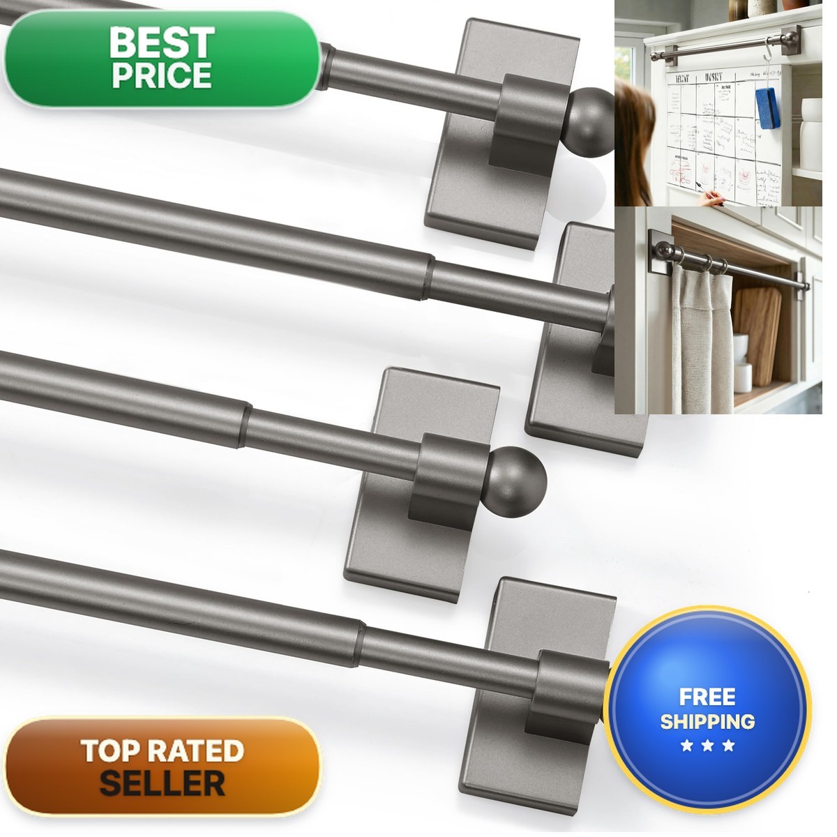 Deconovo Magnetic Door Window Curtain Rods 4Pack Strong Magnet 9-16 – Magnetic