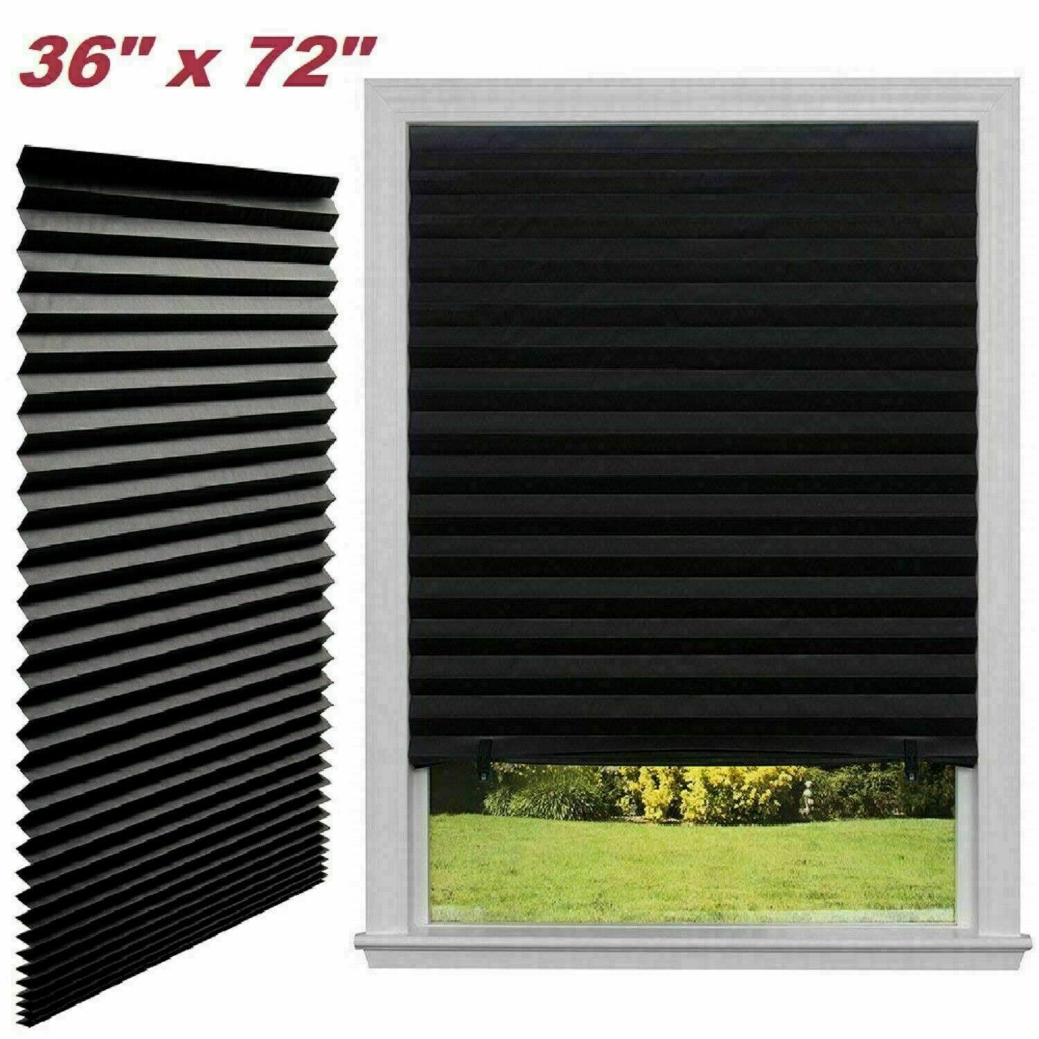 Adhesive Pleated Blinds Shades Sun UV Block Half Blackout Curtain Window Blind