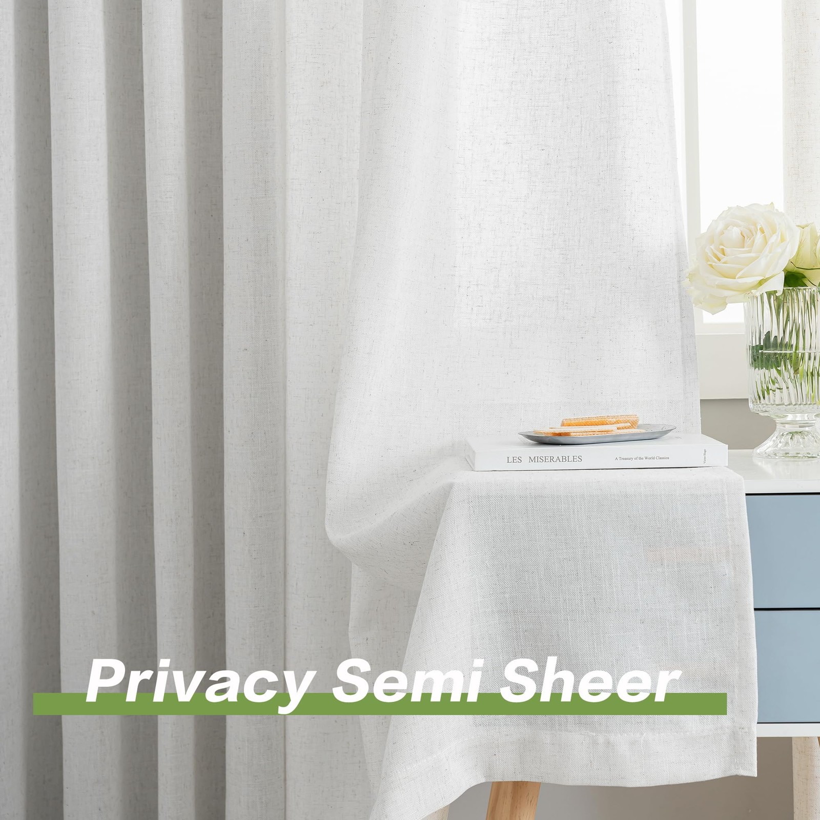Oyring Faux Linen Light Filtering Pinch Pleated Curtains For Living Room Semi