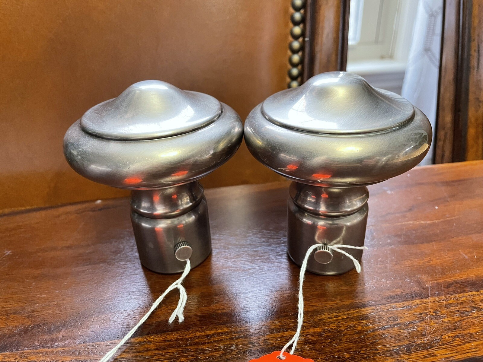 Vtg. Ralph Lauren Home Antique Silver Plain Knob Drapery Finials 1,5” Rod Set 2
