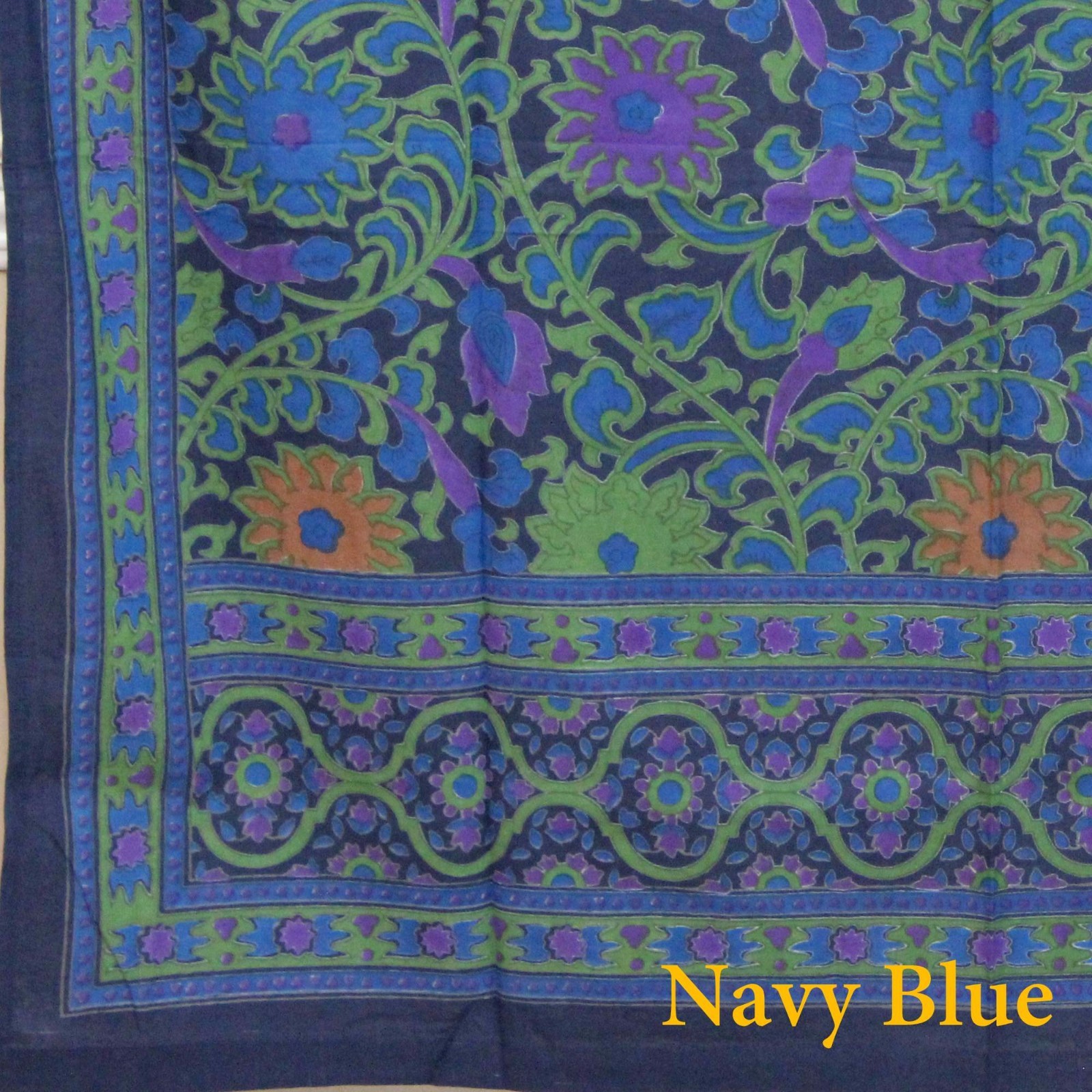 Handmade 100% Cotton Sunflower Floral Tab Top Curtain Drape Door Panel Navy Blue