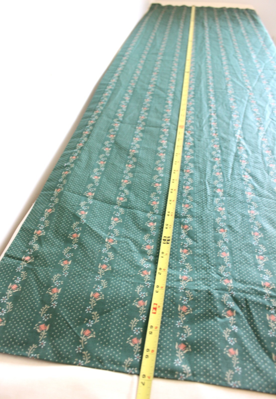 Vtg 1980s Custom Drapery Ensemble 198×67 Green Floral Vine Lined Curtain Panels