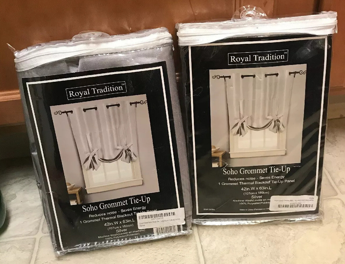 (2) Royal Tradition Soho Grommet Tie-Up Thermal Blackout Panel Silver 42×63 NEW
