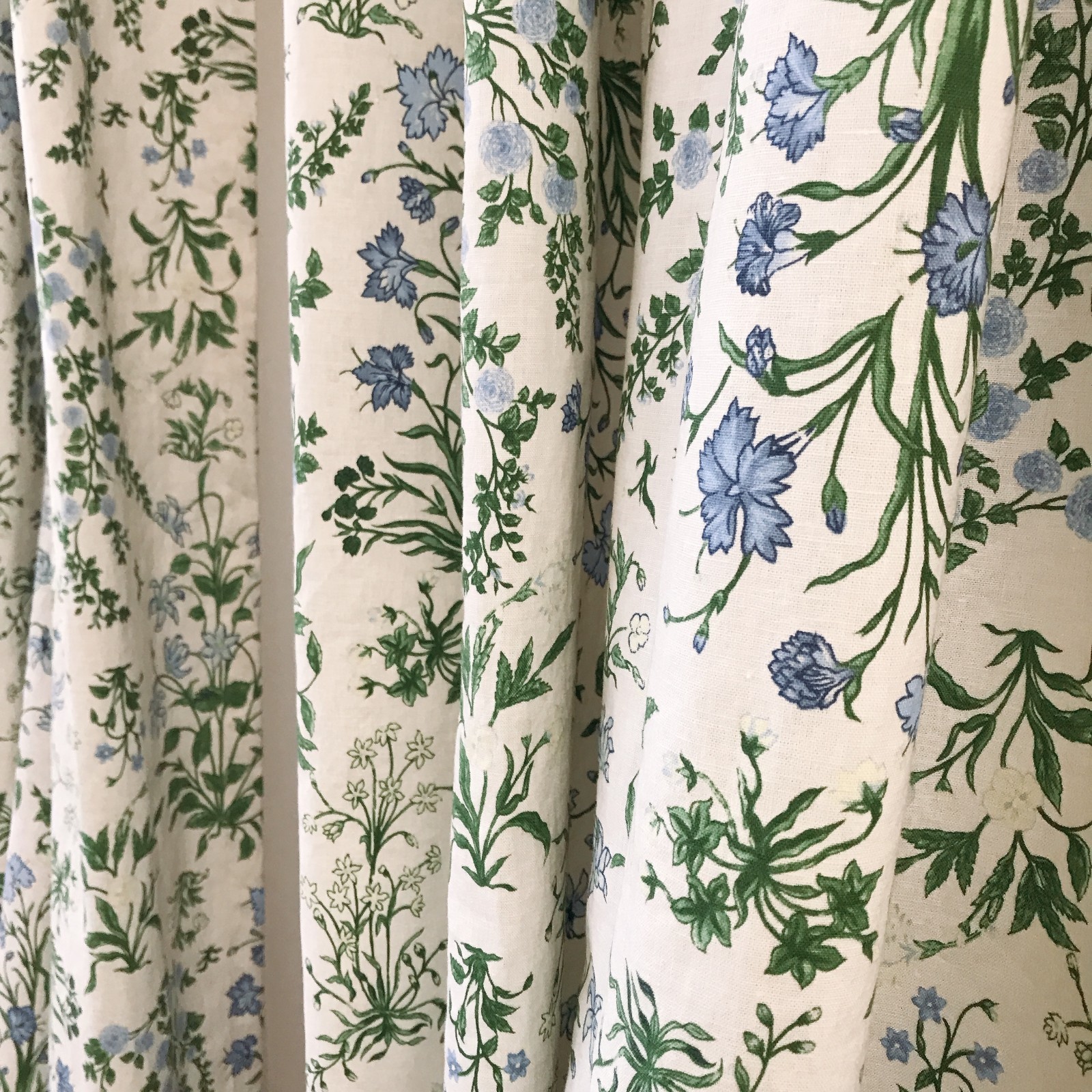 Handmade Linen Blend Floral Curtains Custom Blue Green Window Drapery Panels
