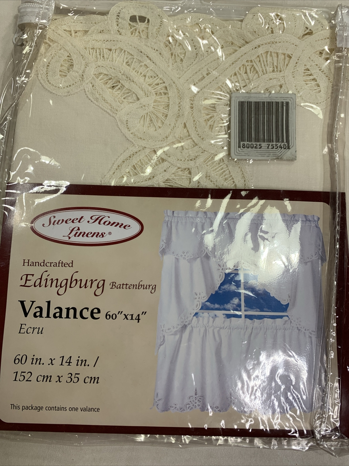 Battenburg Valance Ecru Cotton Lace Handcrafted NEW 14” X 60” Granny Cottagecore