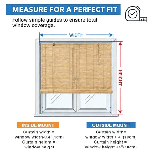 Bamboo Blinds for Interior Windows, Natural Roll Up Bamboo 23″W x 48″H A