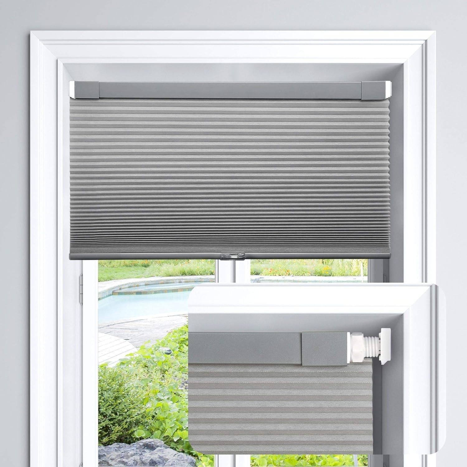 LazBlinds Cordless Cellular Shades, Light Filtering, 30” W x 64” H, Dove Grey