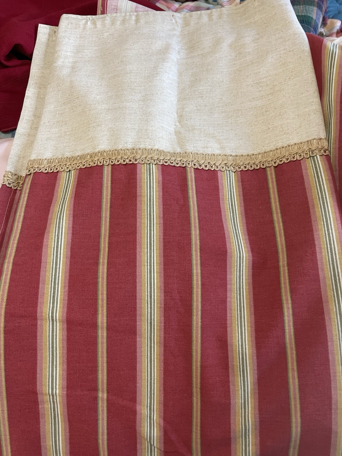 Striped Lined Fabric Shower Curtain Opaque Traditional 69×70-Red/Beige