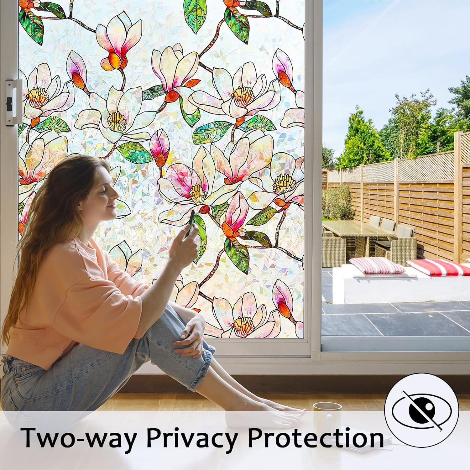 Stained Glass Window Film 17.5″x78.7″ Rainbow Privacy Static Cling Heat