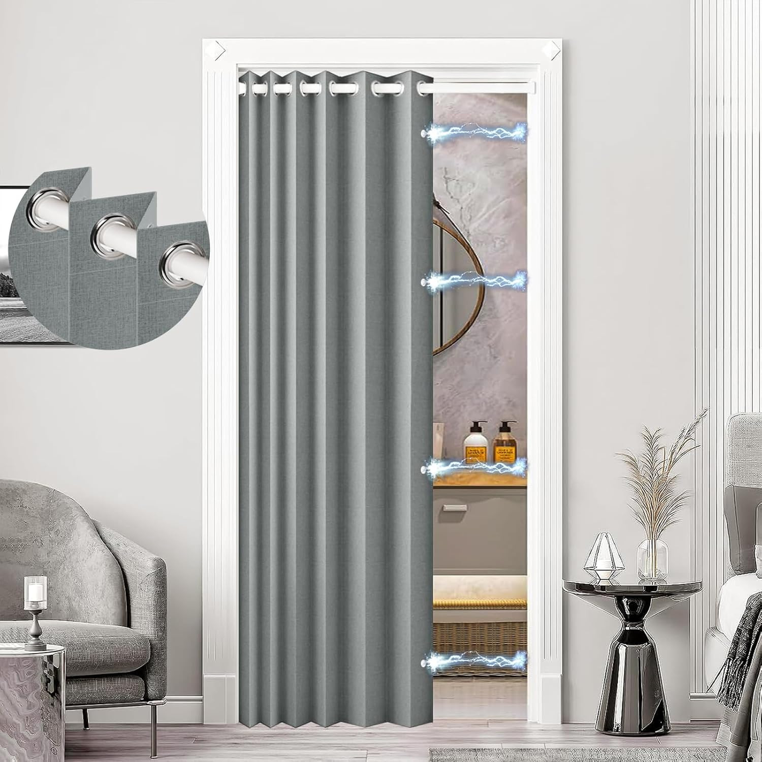 100% Blackout Privacy Door Curtain for Doorway, Magnetic Door Curtain for Closet