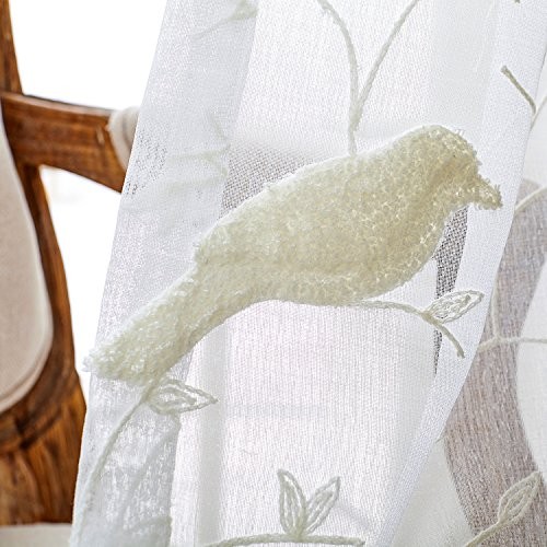 White Rod Pocket Sheer Valance, Solid Window 52″W x 18″L (Pack of 1) Birds