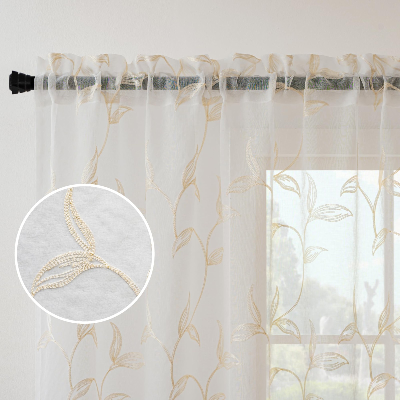VISIONTEX Sheer Curtains 84 inch Length 2 Panels Set, White Voile Crushed Cream