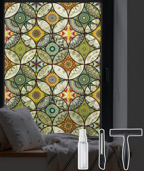 Geometric Static Cling Decorative Window Shower Door Film Vintage look 1970s