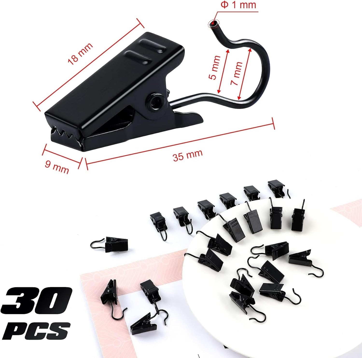 Sturdy Rust-Resistant Black Clips – 30-Pack for Decoration & Organization