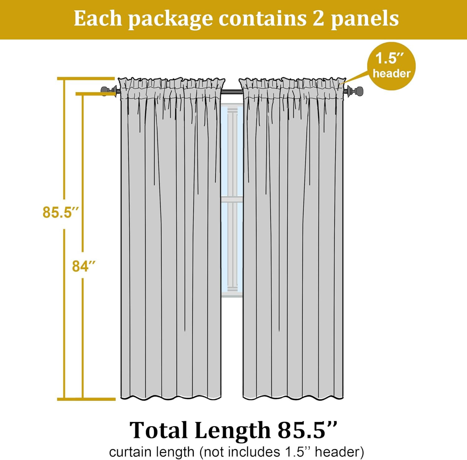 Printed Sheer Curtains 84 Inches Long 2 Panels Set, Light Filtering Crinkle Crus