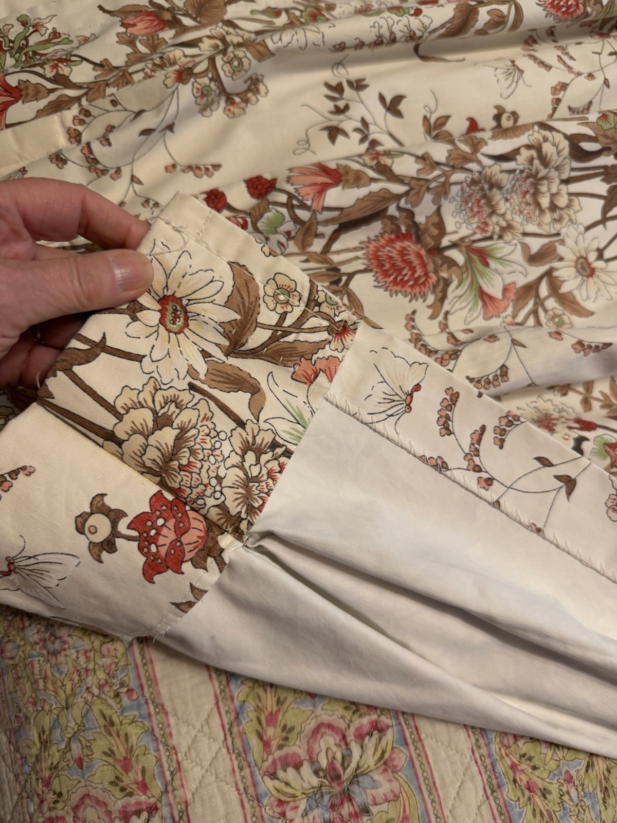 Pair of 2 Botanical Cottage Floral Pinch Pleat Curtain Panels-84”-Handmade