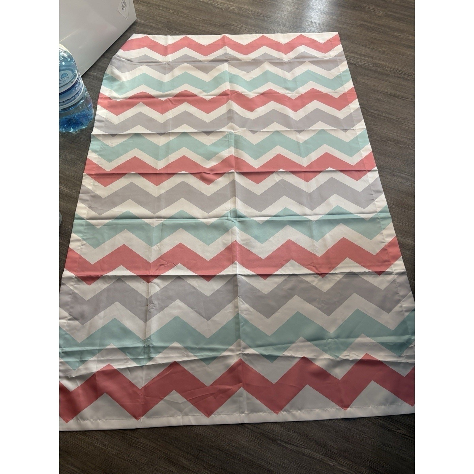 Chevron Print Curtain Panel Coral Aqua Gray White Zig Zag