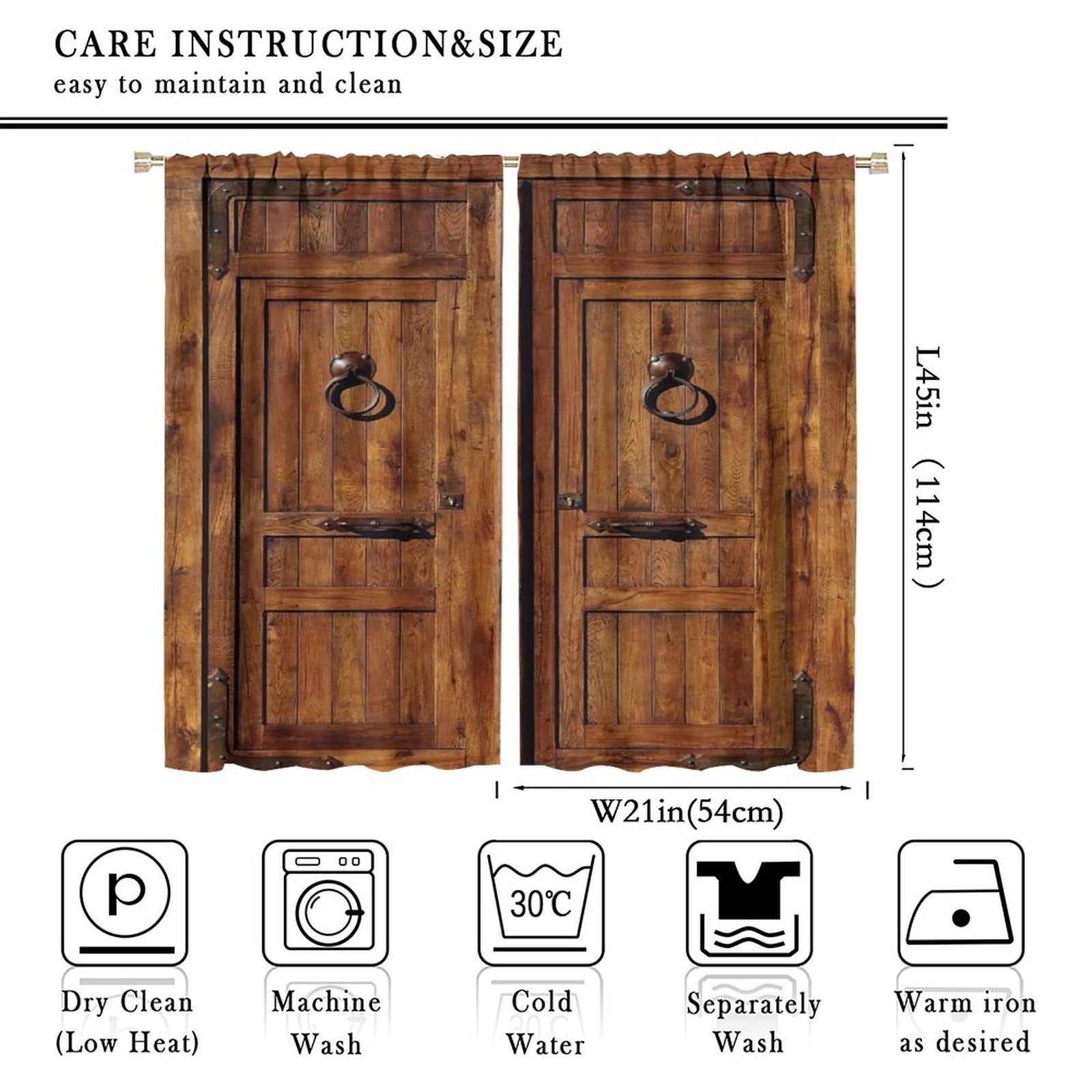 Godazzling Rustic Wooden Barn Door Blackout Window Curtains Vintage Wood
