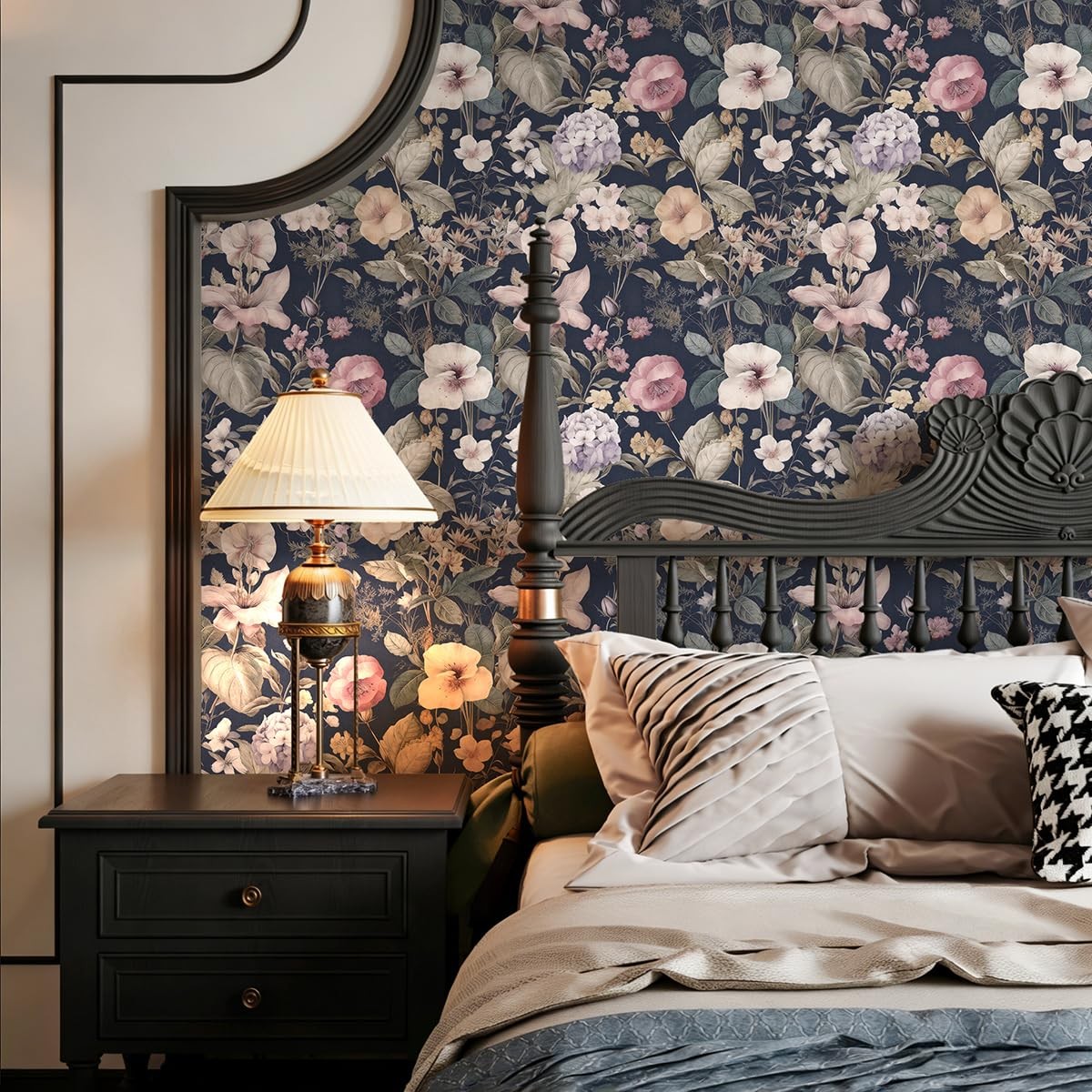 Vintage Floral Peel and Stick Wallpaper Contact Paper 16.9″ x 118.1″ Dark