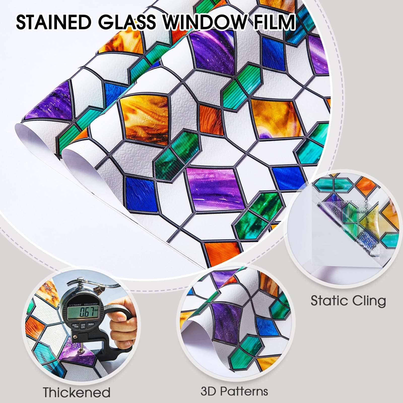 Window Privacy Film Stained Glass Rainbow 16.9 x 39.4 inch Peel and Stick